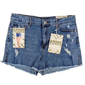 NEW Elite Jeans Denim Shorts Distressed Blue Sz 13/31 Savage Collection 5 Pocket